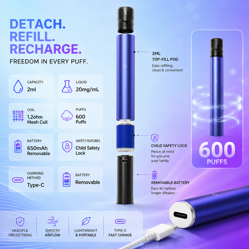 Detachable battery Prefilled 2ml Pod